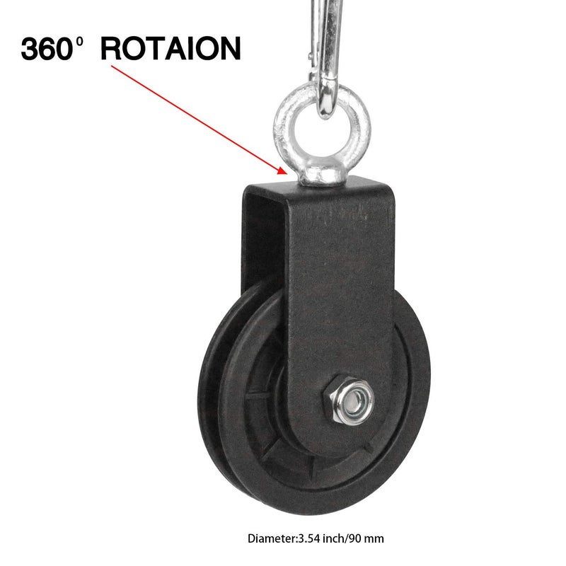 LFJ 3.54 in/90 mm Cable Pulley 360 Degree Rotation Traction Wheel for LAT Pulley System DIY Attachment Lifting Blocks,hoists,Ladder Lift, Gym Equipment, DIY Home Projects, Clothesline, Shop Lifts (1) - Image 2